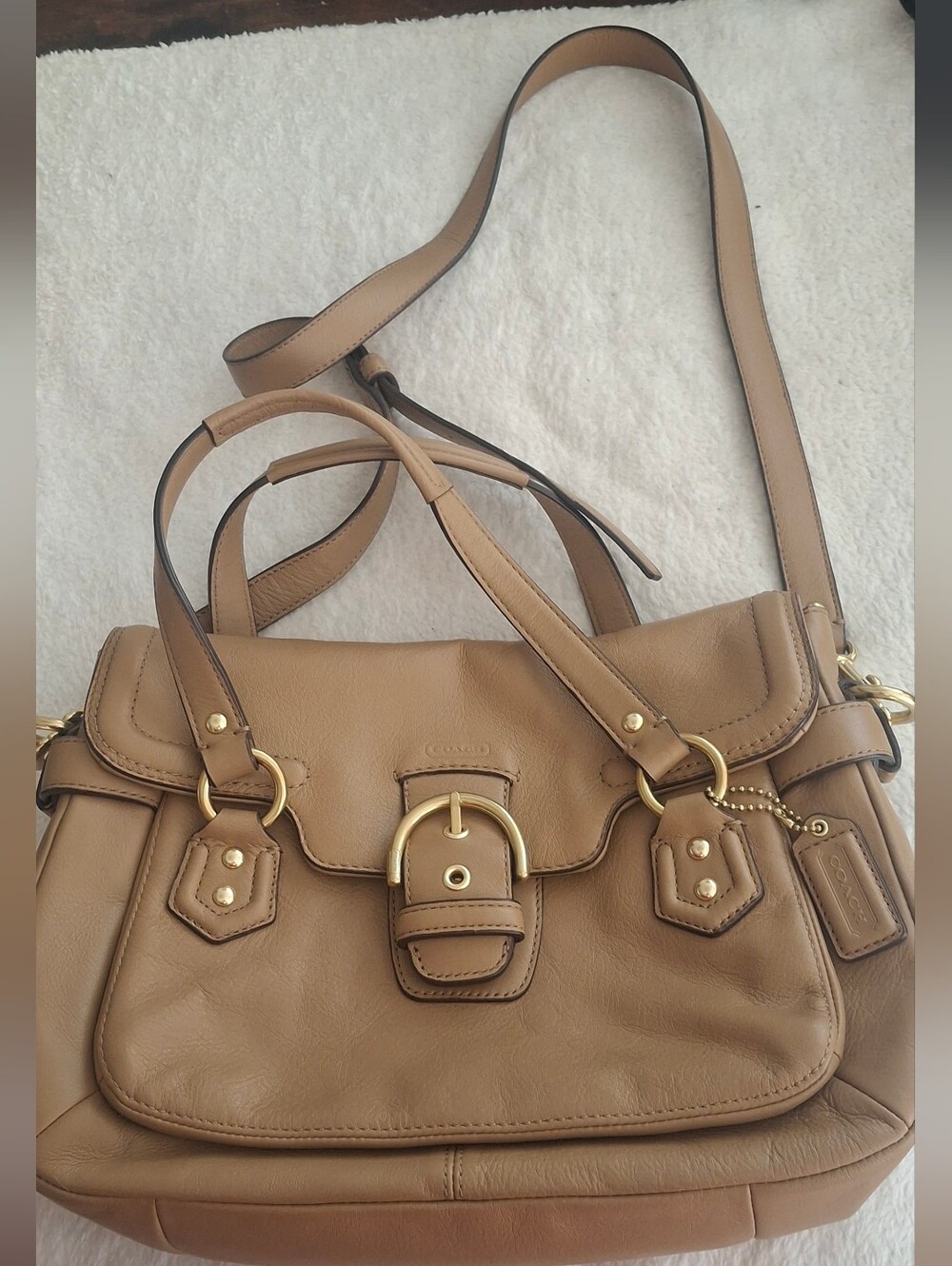 Coach Leather Shoulder Bag in Tan with Gold Hardware